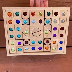 Montessori Wood Gem Blocks with Tray